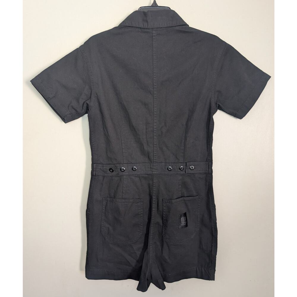 Topo Designs Sustainably Made Dirt Short Coverall Romper in Black, Size Small - Picture 9 of 12